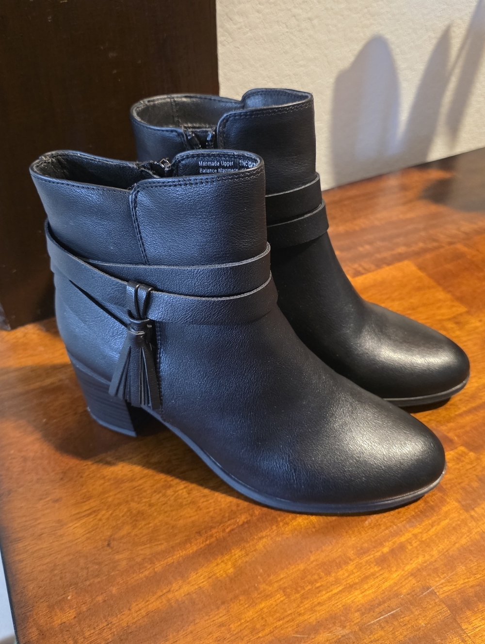 Style & Co. Black Leather-Look Ankle Boots with Tassel Strap Size 7.5